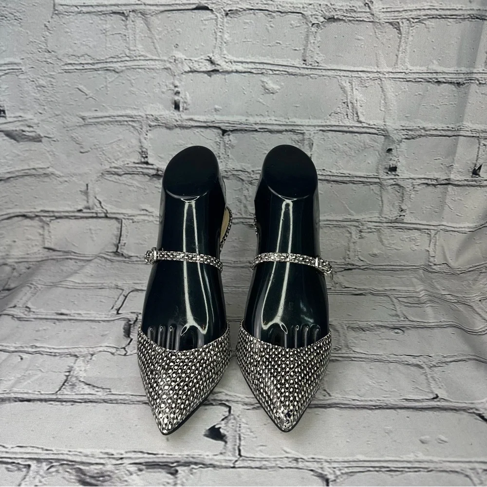 Nine West Snakeskin Black and White Pointed Toe High Heel Mules Size 7